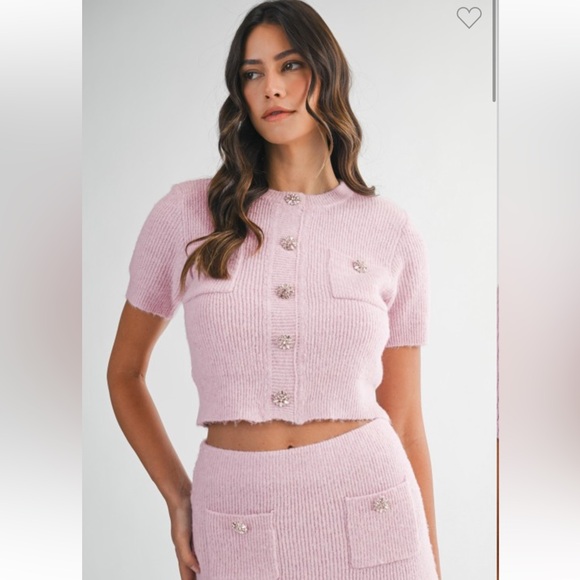 BOUTIQUE Pink Knit and Jeweled Button Skirt Set - Picture 2 of 4